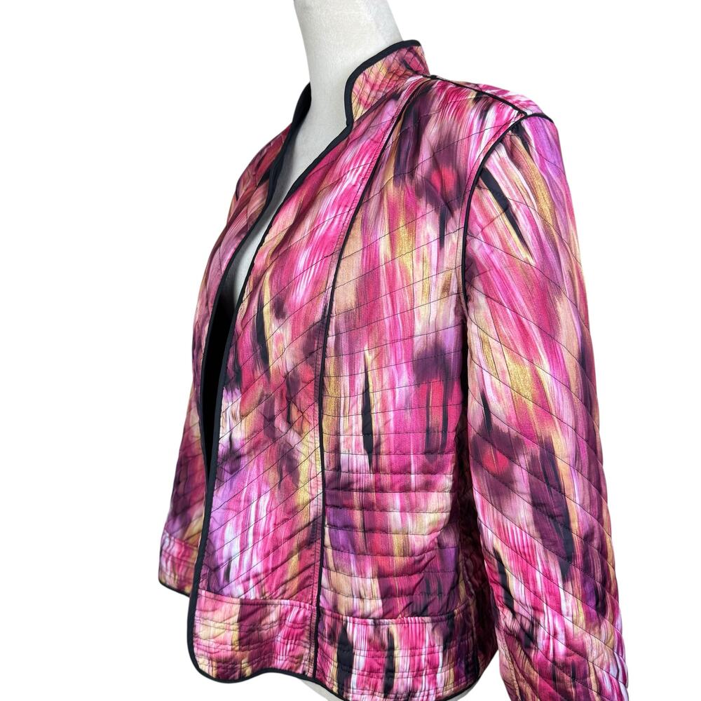 Chico's Sz 2 Pink Watercolor Lightweight Quilted Collarless Open Layering Jacket - Picture 5 of 12